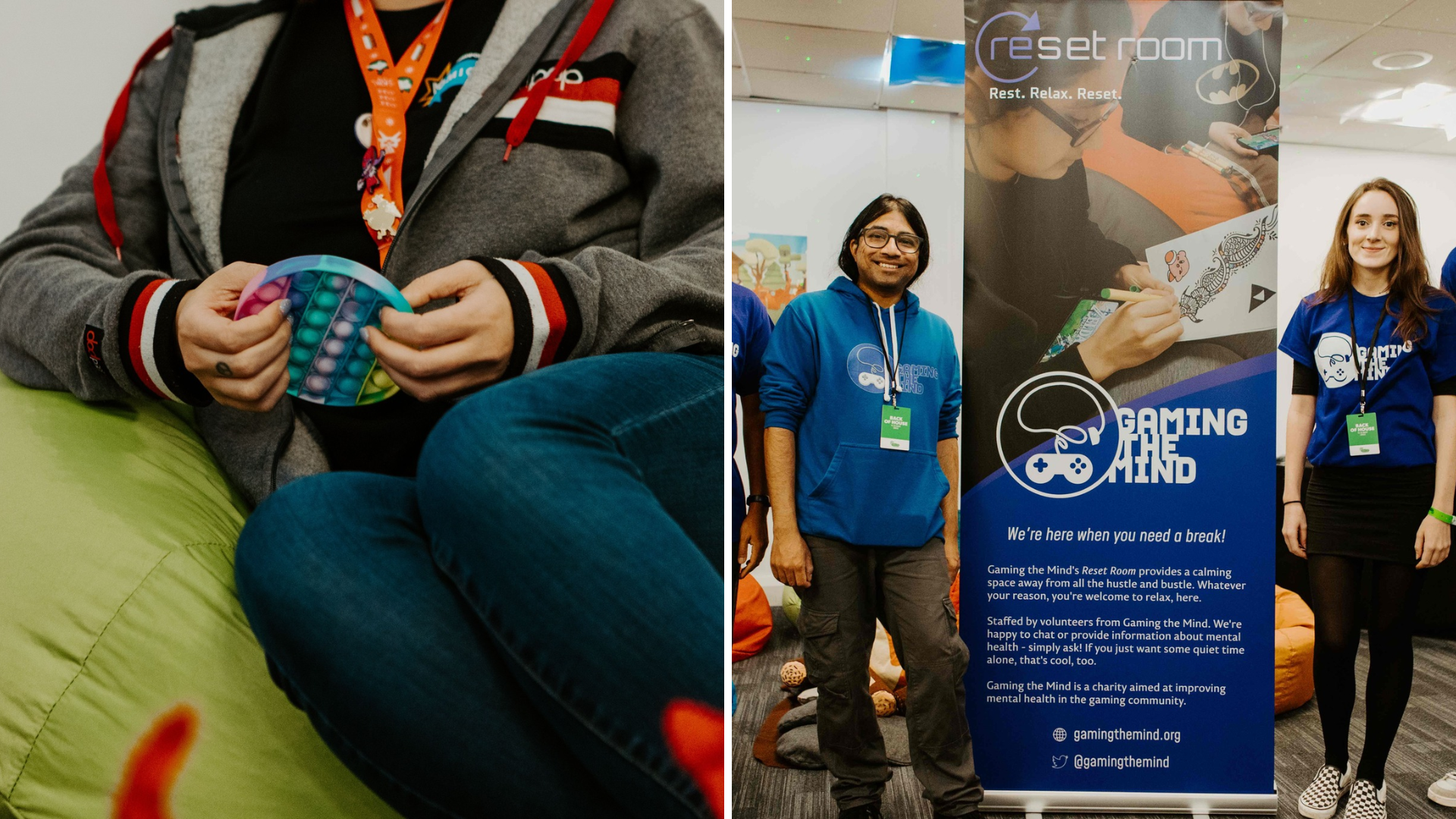 MCM Comic Con reset room team, people using the room and cosplayers MCM Comic COn