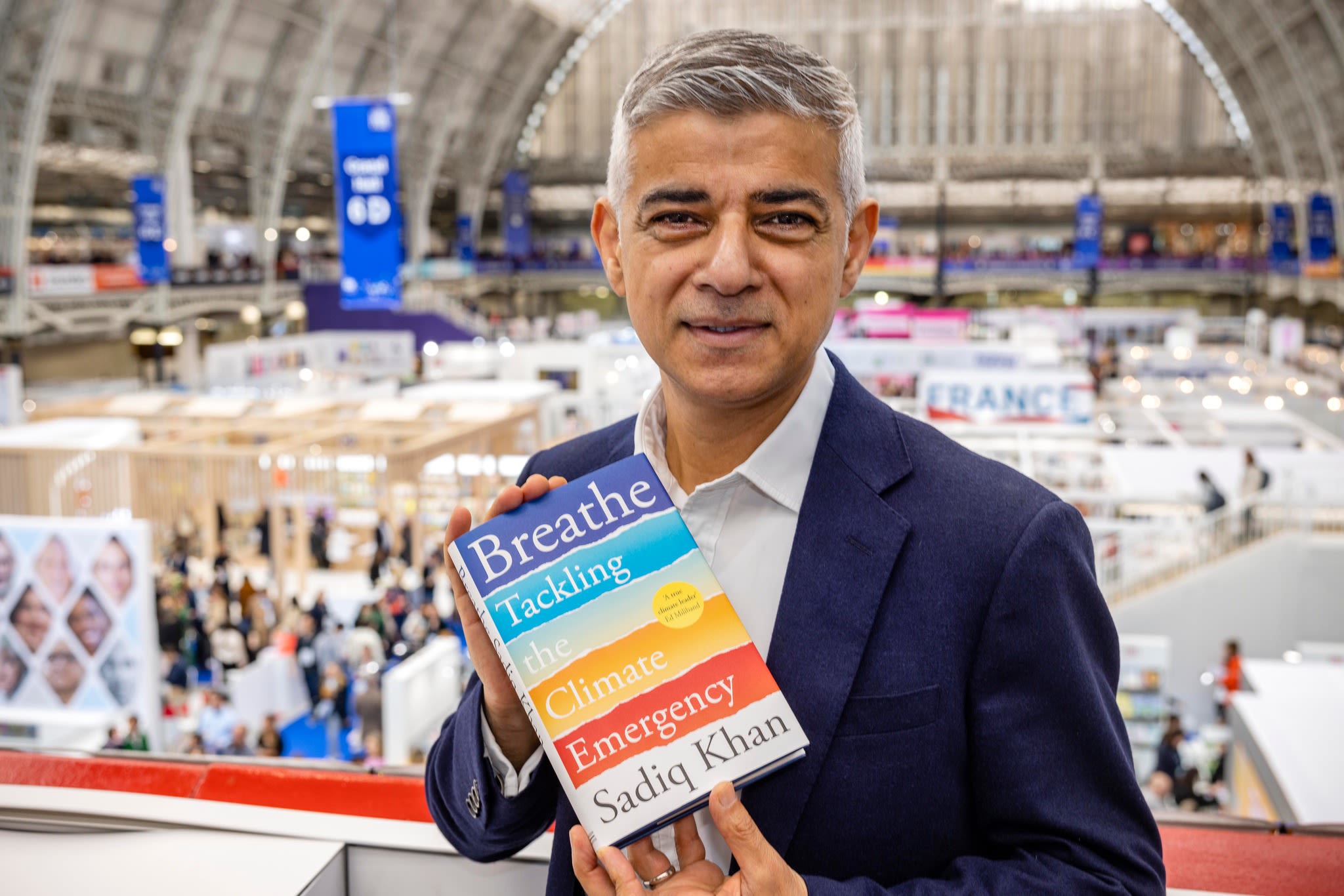 Sadiq Khan with his book titled: Breathe, Tackling the Climate Emergency