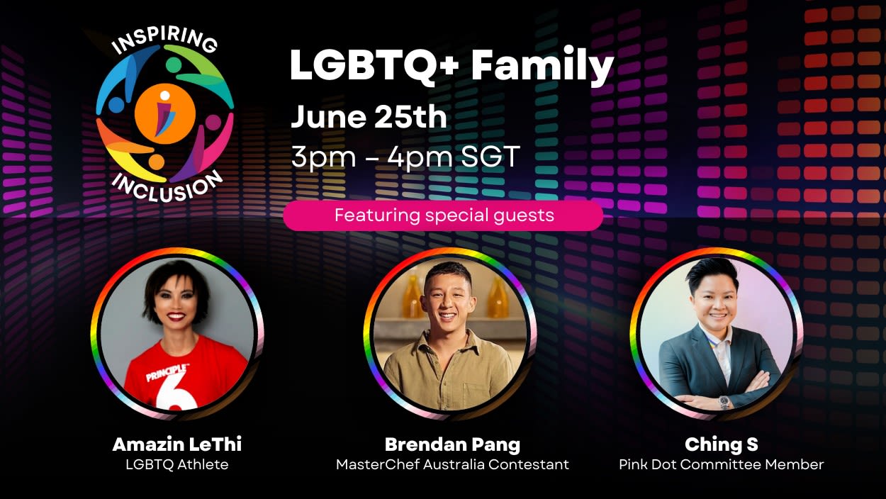 Photo of the speakers and time and date details for the LGBTQ+ Family Inspiring Inclusion Events