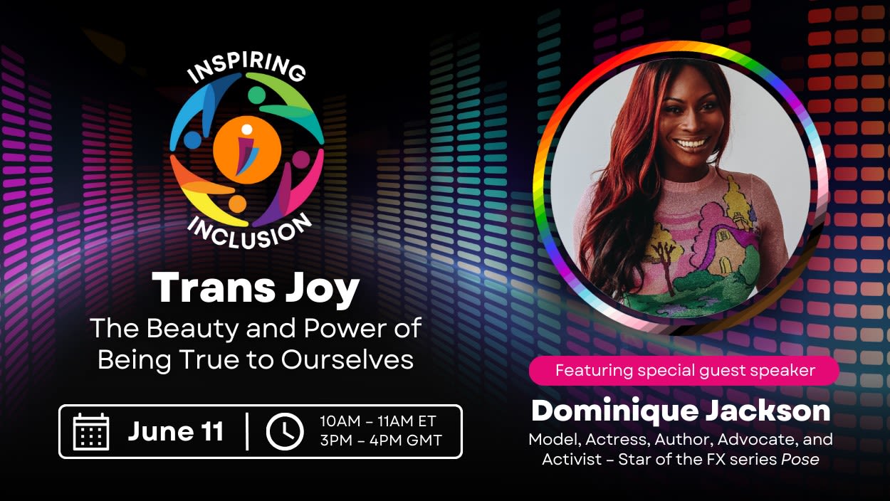 Photo of speaker and time and date details of the Trans Joy - The Beauty and Power of Being True to Ourselves Events